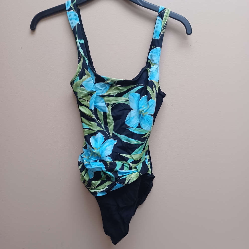 Swimsuit Black and Blue Floral One Piece - 8